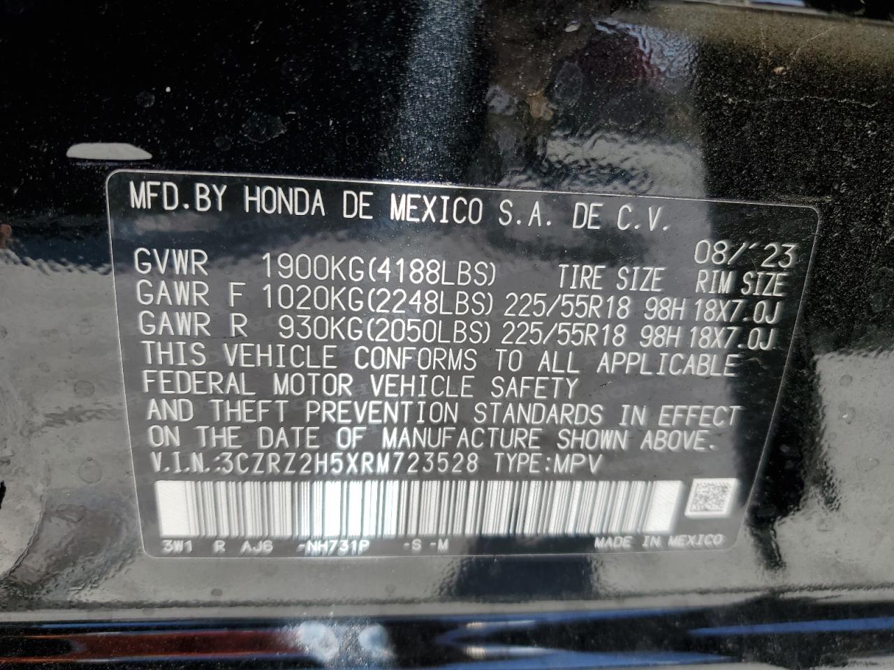 2024 Honda Hr-V Sport VIN: 3CZRZ2H5XRM723528 Lot: 47589734