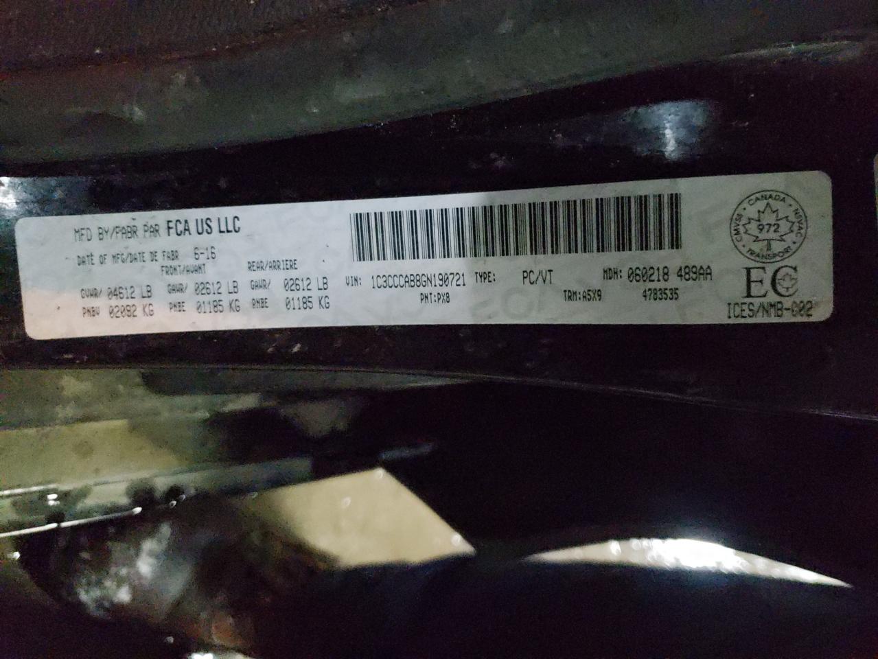 2016 Chrysler 200 Limited VIN: 1C3CCCAB8GN190721 Lot: 88459905