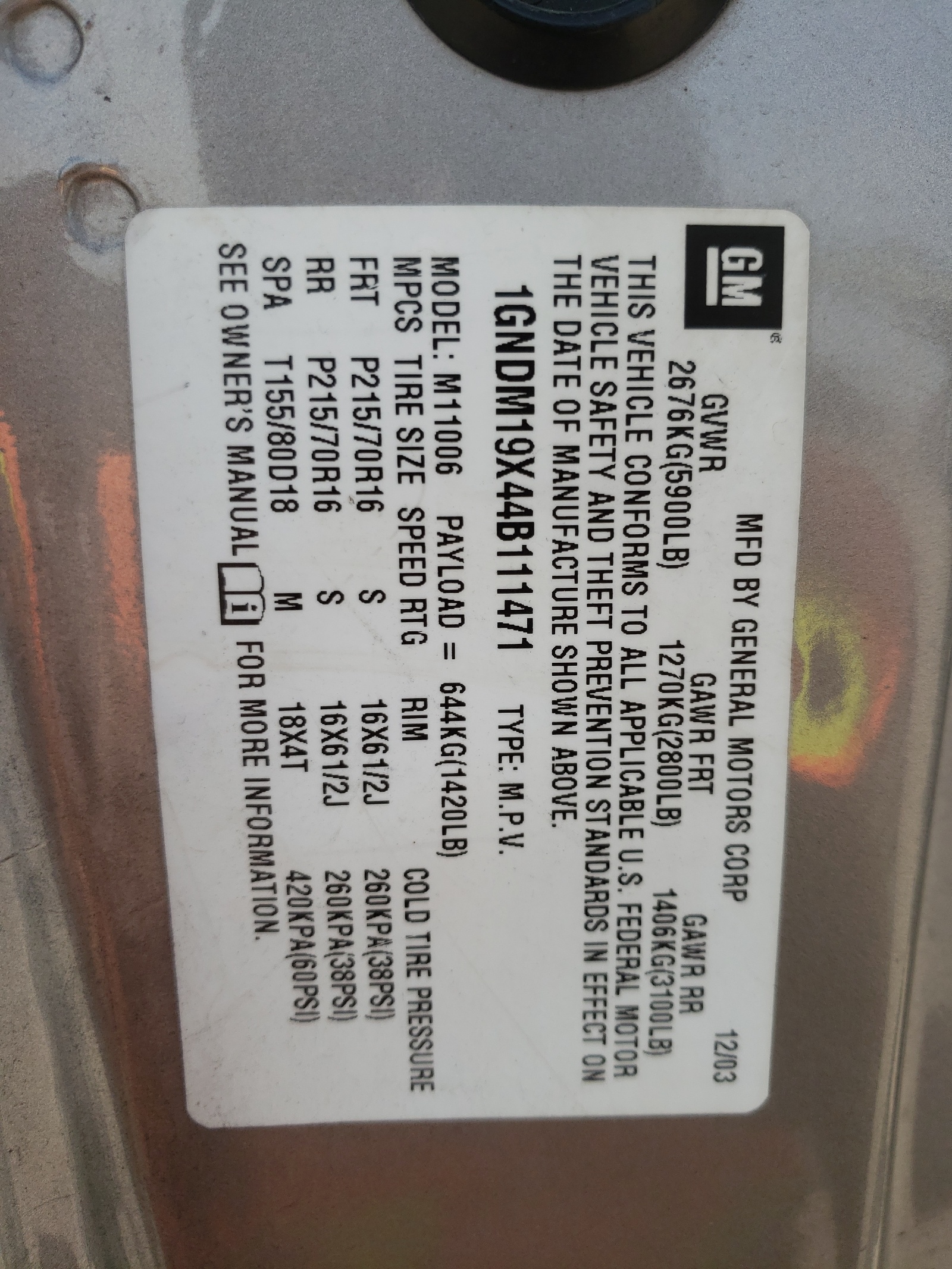 1GNDM19X44B111471 2004 Chevrolet Astro