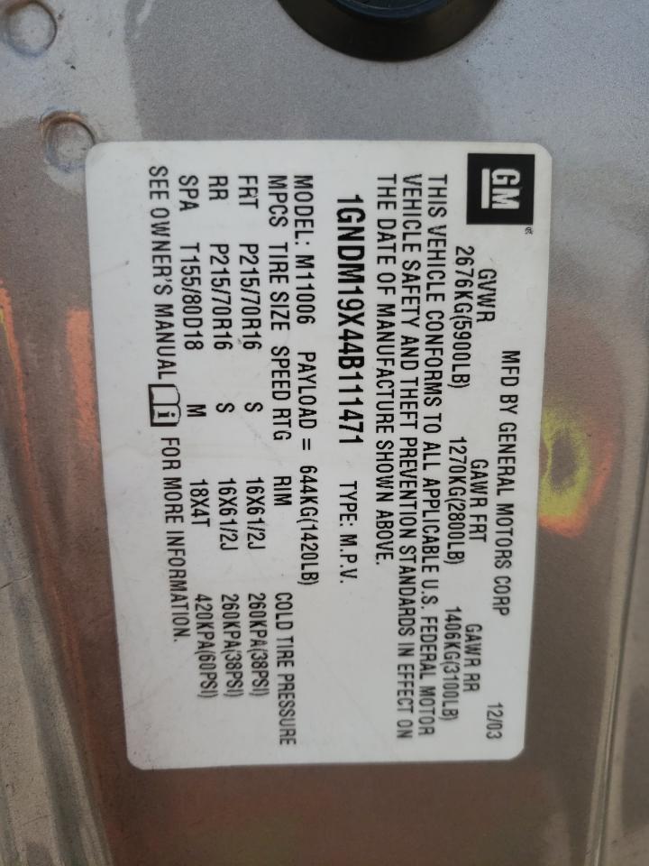 2004 Chevrolet Astro VIN: 1GNDM19X44B111471 Lot: 46417744