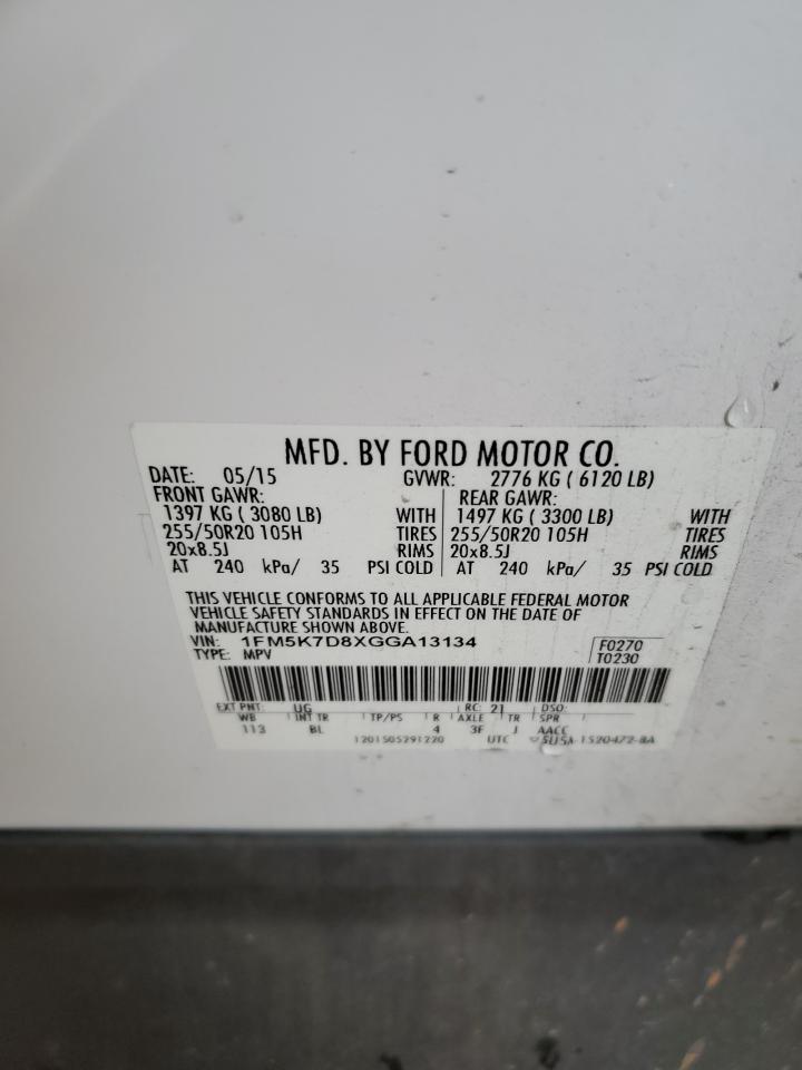 2016 Ford Explorer Xlt VIN: 1FM5K7D8XGGA13134 Lot: 47936164