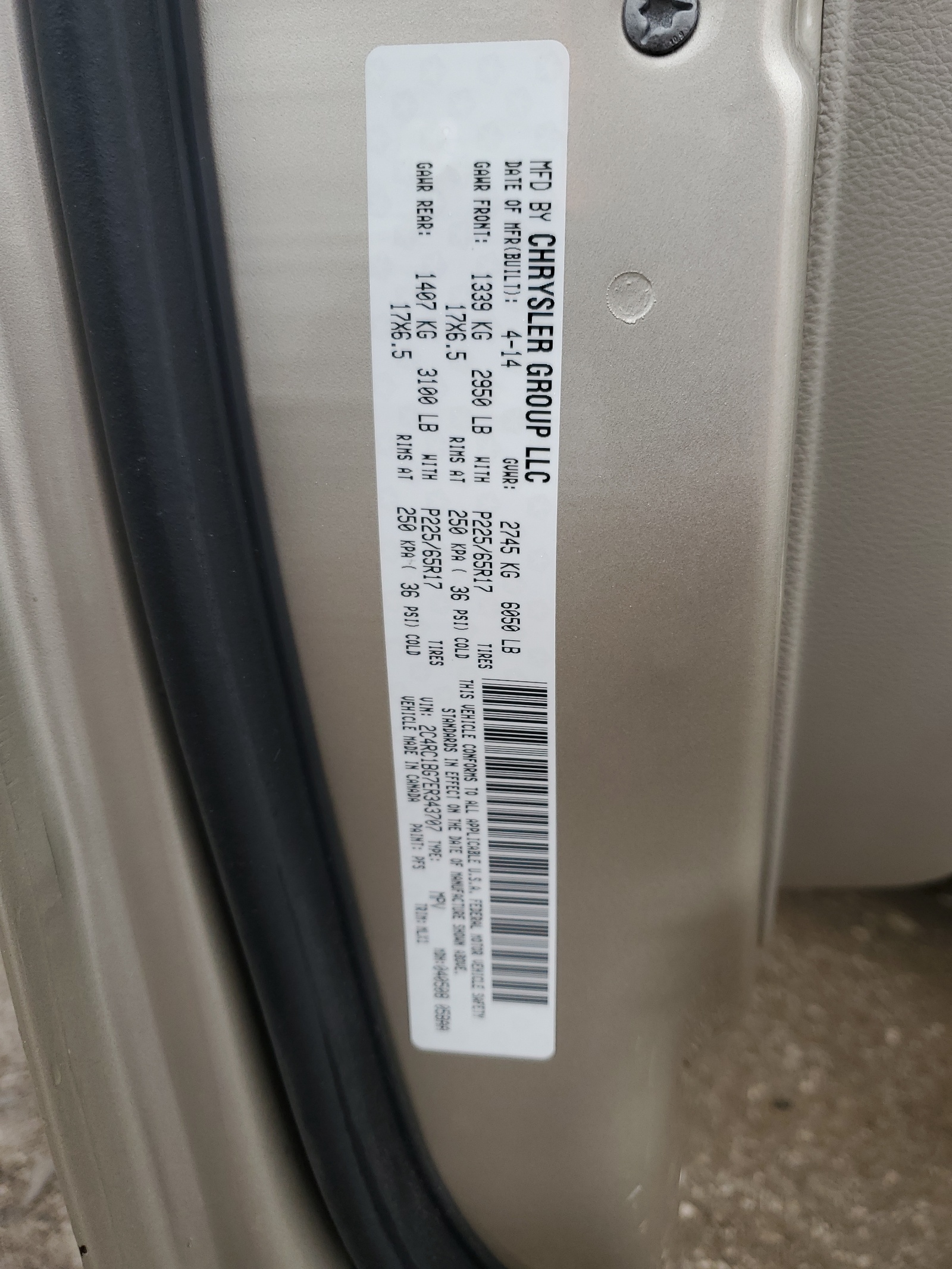 2C4RC1BG7ER343707 2014 Chrysler Town & Country Touring