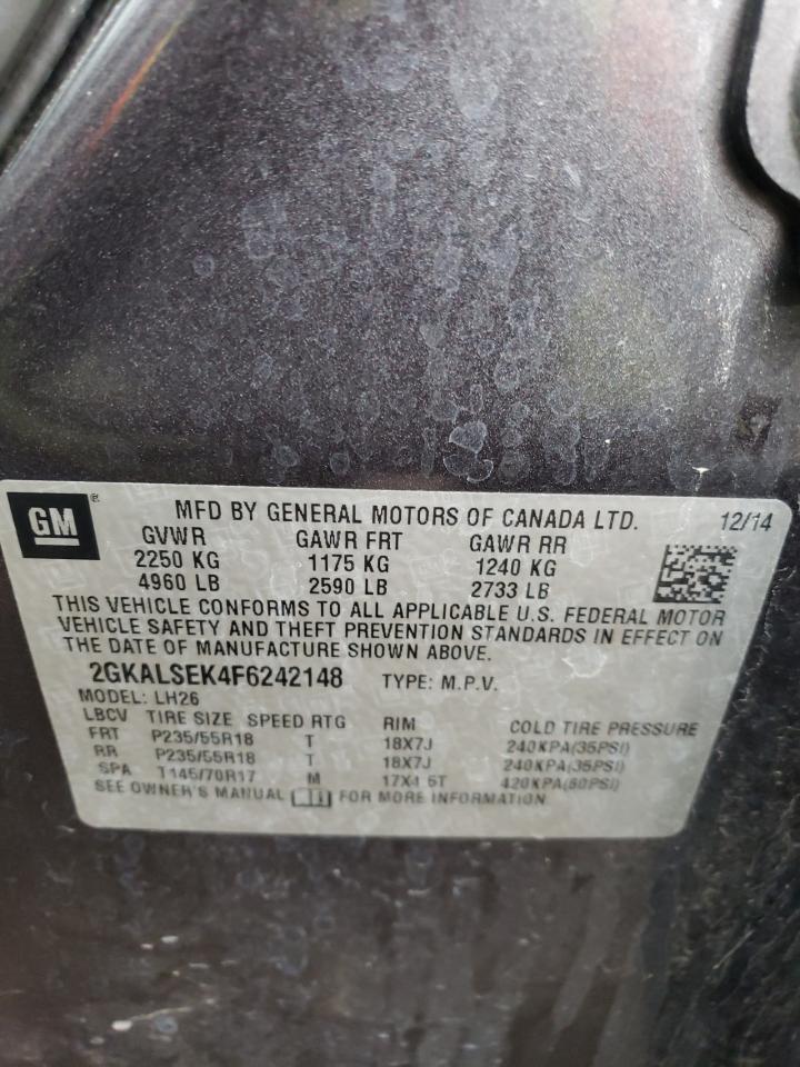 2015 GMC Terrain Slt VIN: 2GKALSEK4F6242148 Lot: 48000224