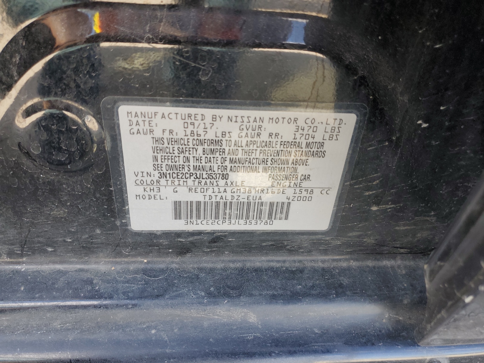 3N1CE2CP3JL353780 2018 Nissan Versa Note S