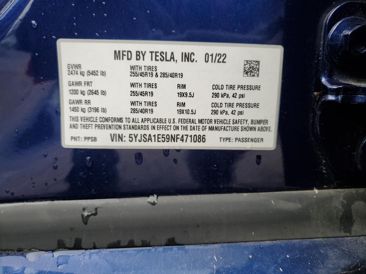 5YJSA1E59NF471086 2022 Tesla Model S