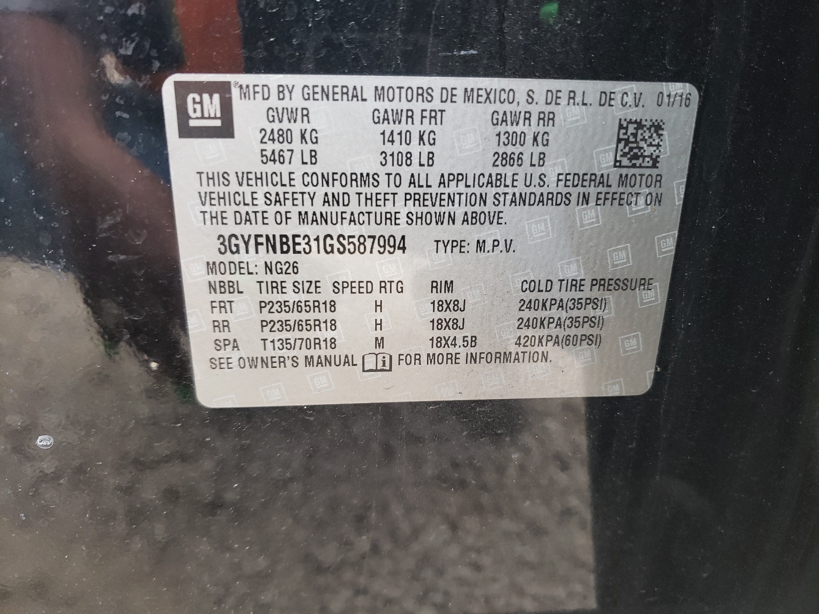 3GYFNBE31GS587994 2016 Cadillac Srx Luxury Collection