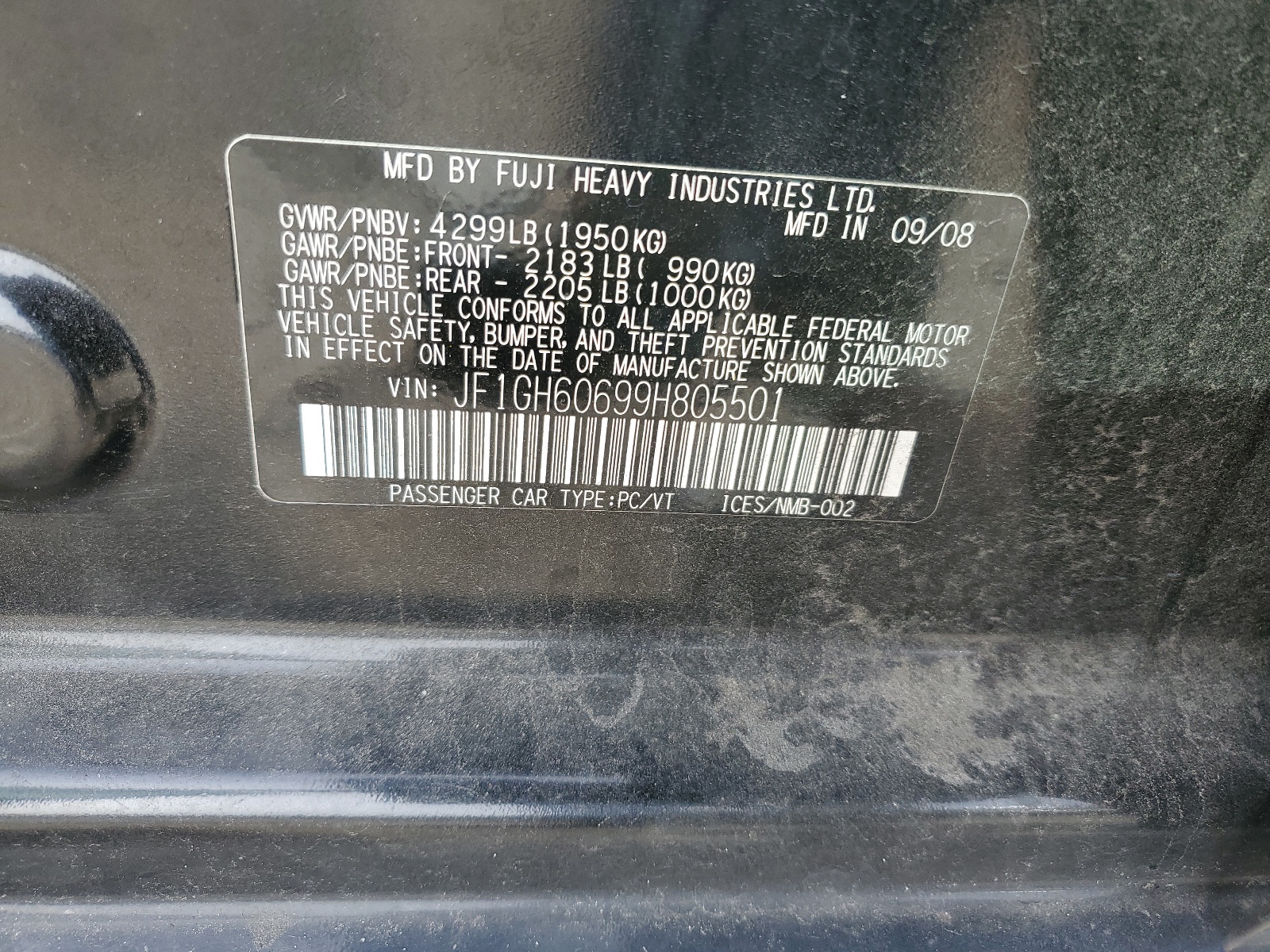 JF1GH60699H805501 2009 Subaru Impreza 2.5I Premium