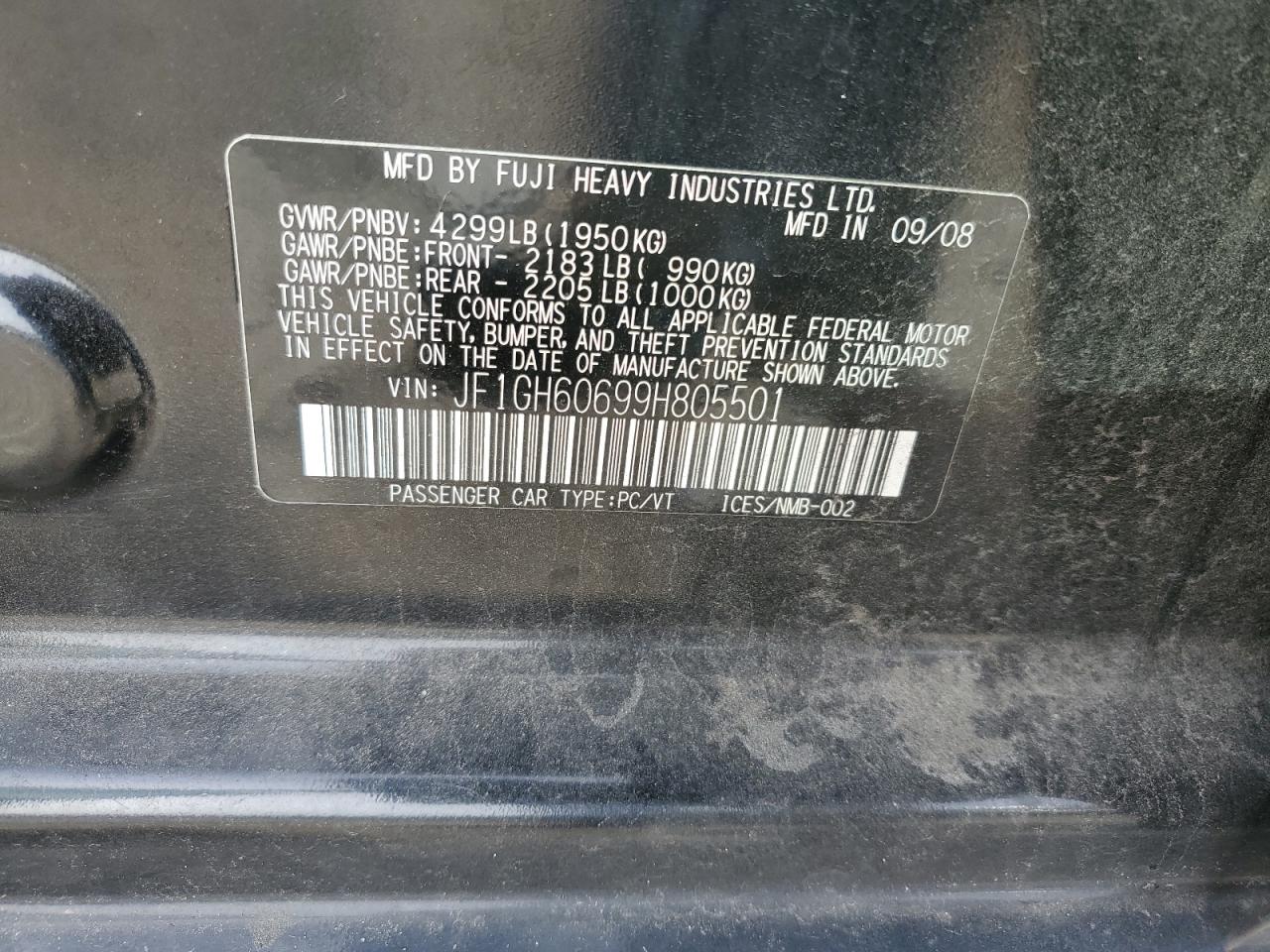 2009 Subaru Impreza 2.5I Premium VIN: JF1GH60699H805501 Lot: 44494714