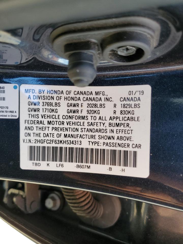 2019 Honda Civic Lx VIN: 2HGFC2F63KH534313 Lot: 48578514