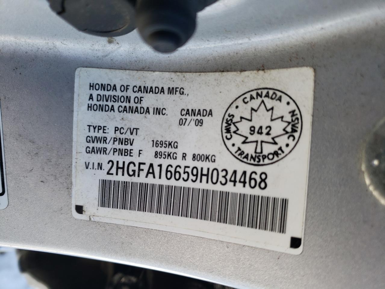 2009 Honda Civic Lx-S VIN: 2HGFA16659H034468 Lot: 43822444