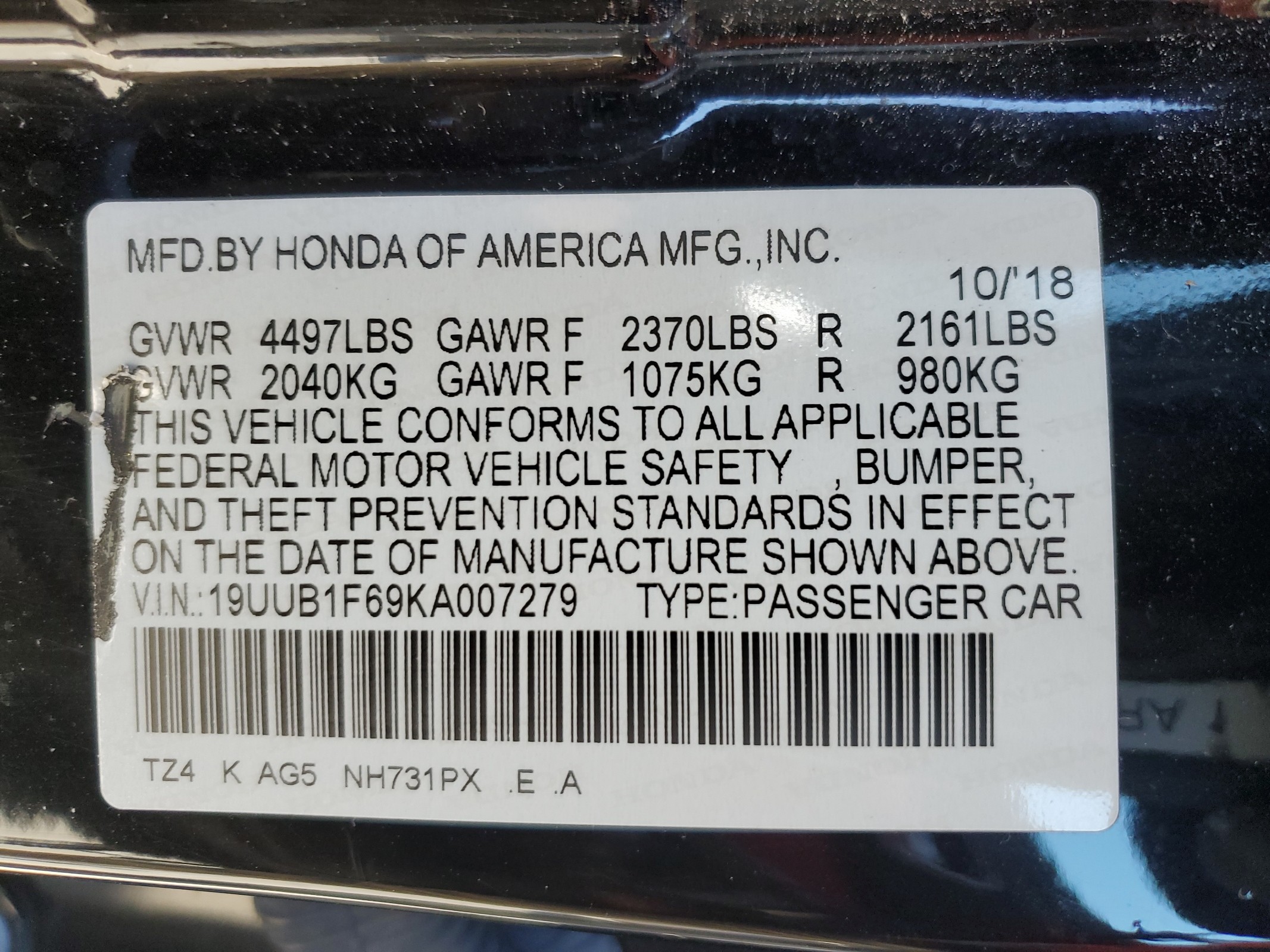 19UUB1F69KA007279 2019 Acura Tlx Technology