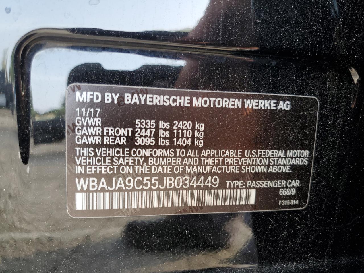 2018 BMW 530E VIN: WBAJA9C55JB034449 Lot: 47177734