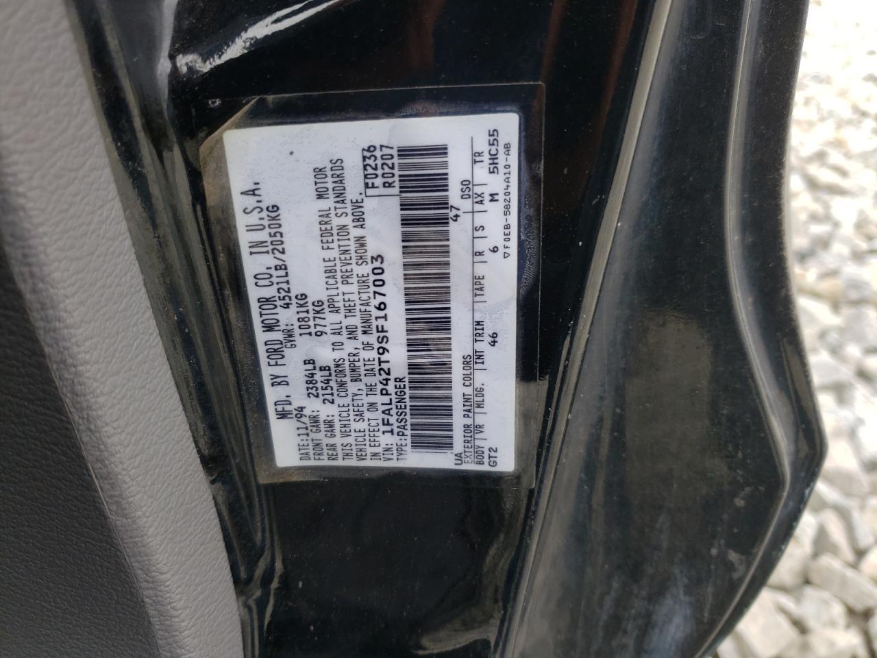 1995 Ford Mustang Gt VIN: 1FALP42T9SF167003 Lot: 46170014