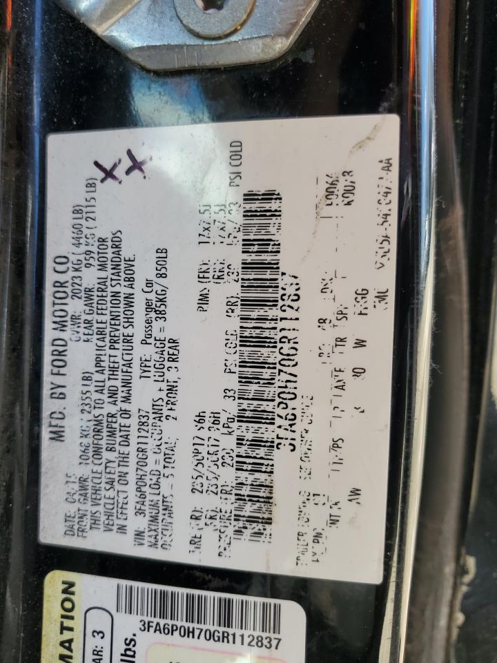 2016 Ford Fusion Se VIN: 3FA6P0H70GR112837 Lot: 67570794