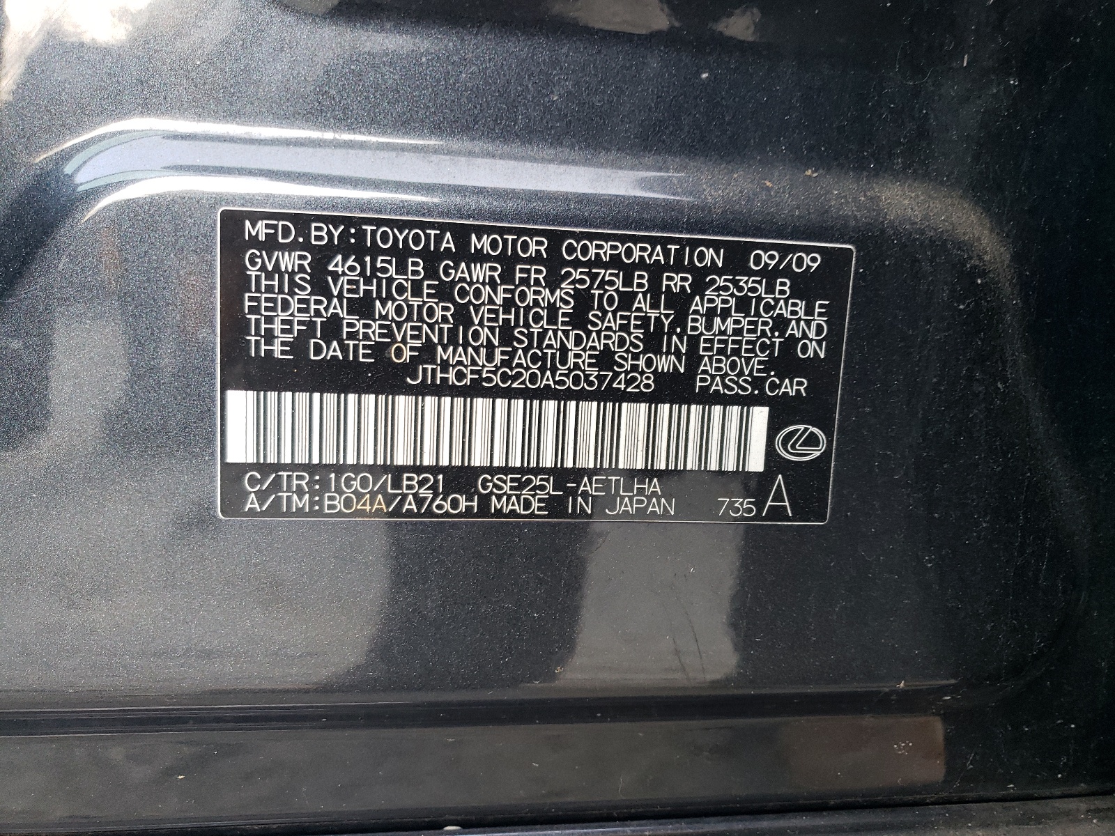 JTHCF5C20A5037428 2010 Lexus Is 250