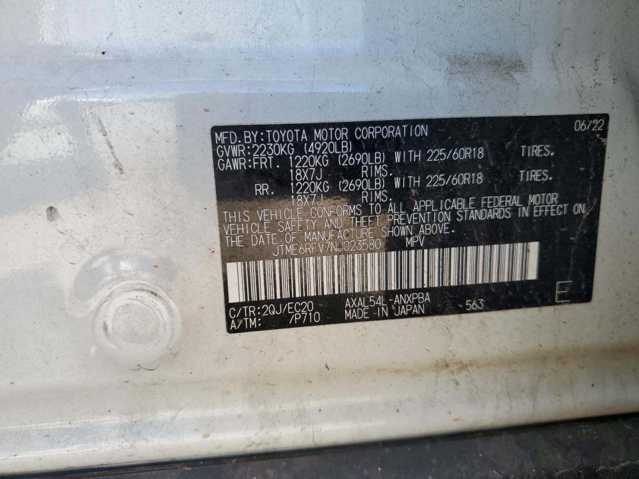 JTME6RFV7NJ023580 2022 Toyota Rav4 Xse