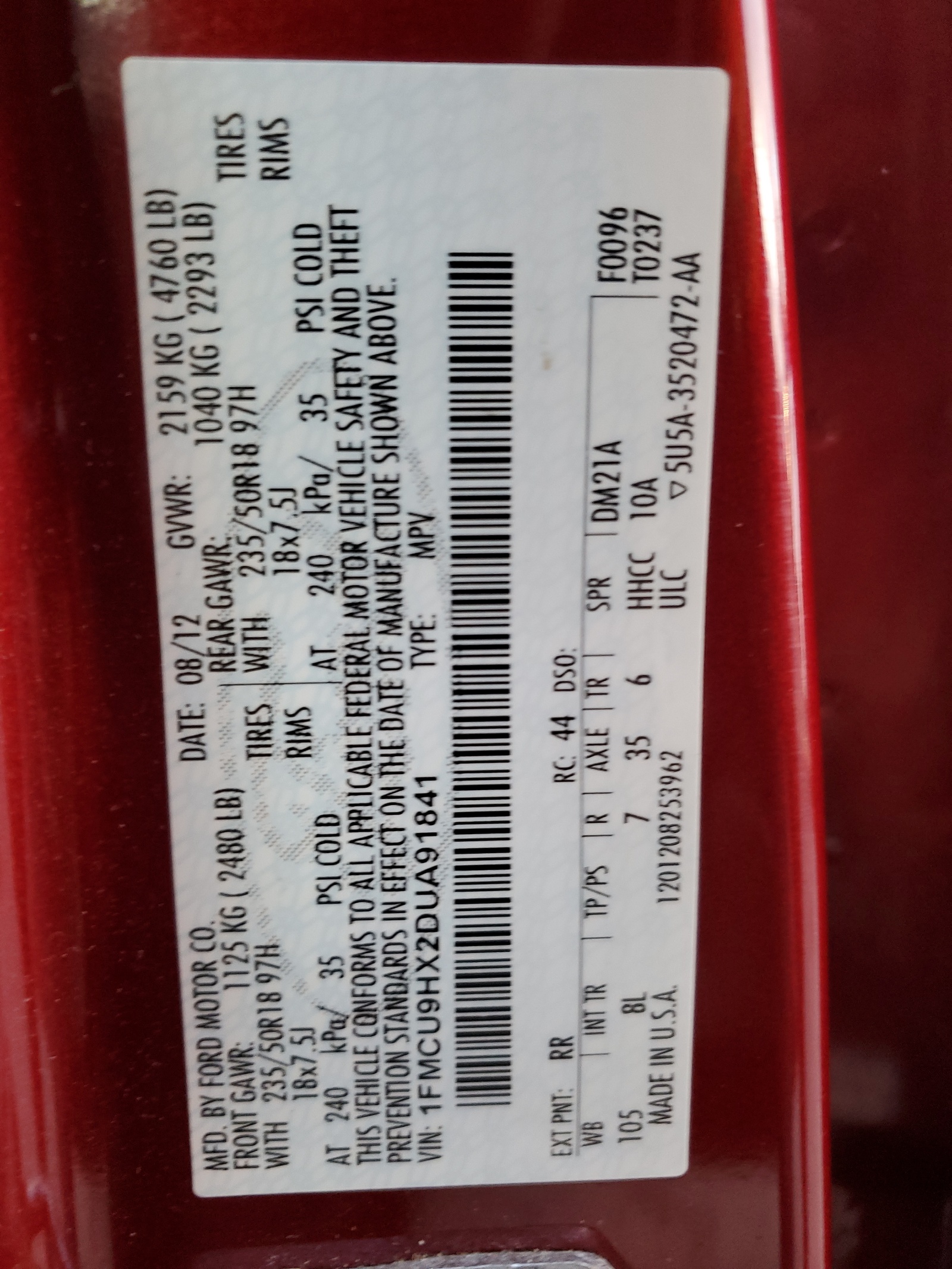 1FMCU9HX2DUA91841 2013 Ford Escape Sel