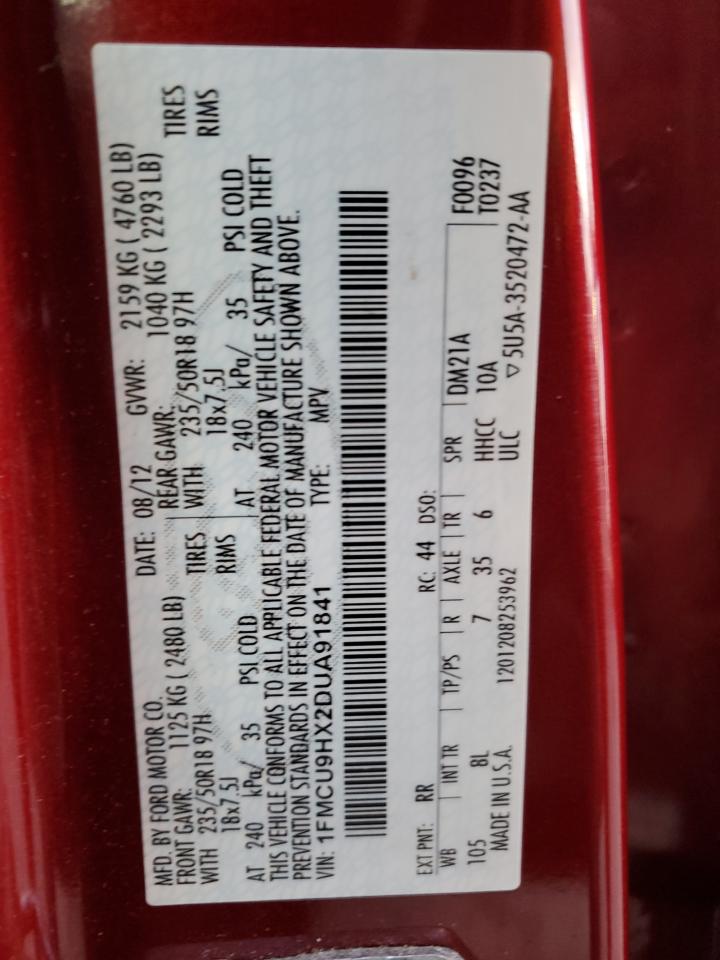 2013 Ford Escape Sel VIN: 1FMCU9HX2DUA91841 Lot: 45885614