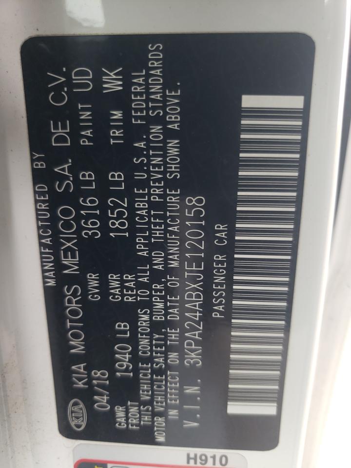 2018 Kia Rio Lx VIN: 3KPA24ABXJE120158 Lot: 48700254