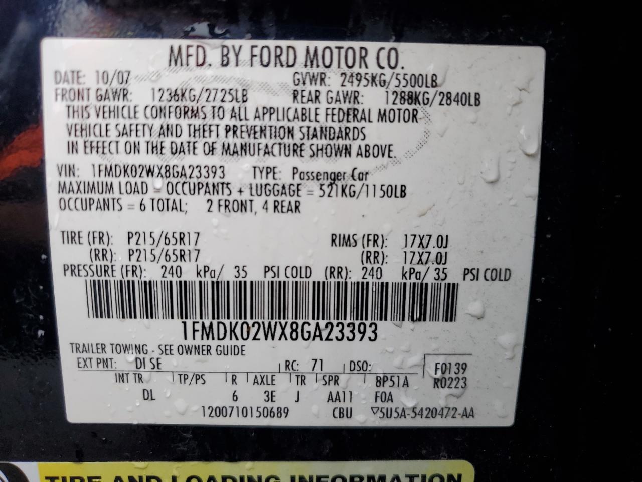 1FMDK02WX8GA23393 2008 Ford Taurus X Sel