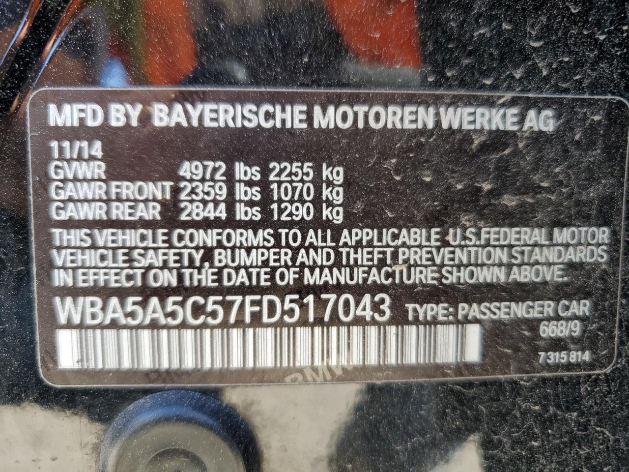 WBA5A5C57FD517043 2015 BMW 528 I