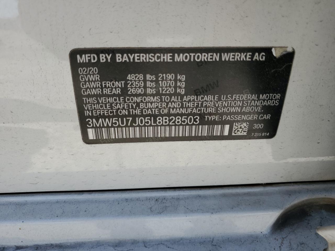 3MW5U7J05L8B28503 2020 BMW M340I