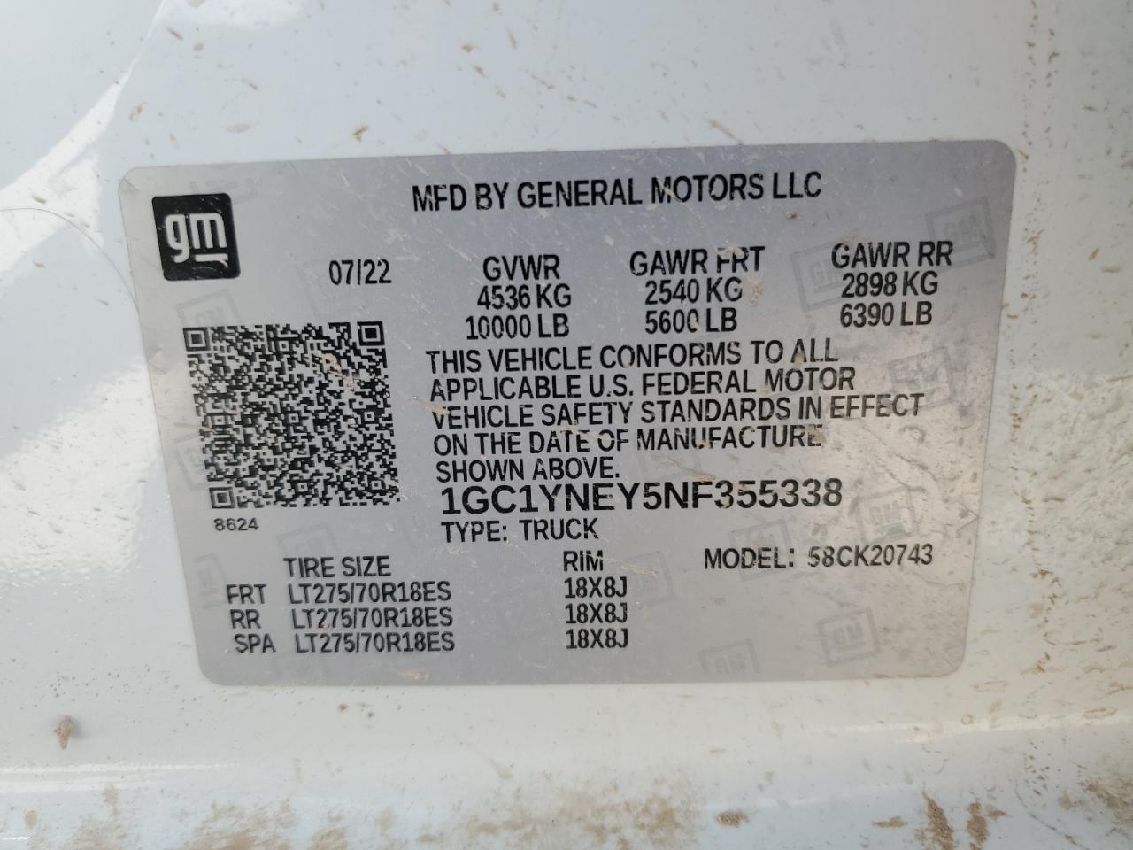 2022 Chevrolet Silverado K2500 Heavy Duty Lt VIN: 1GC1YNEY5NF355338 Lot: 48149584