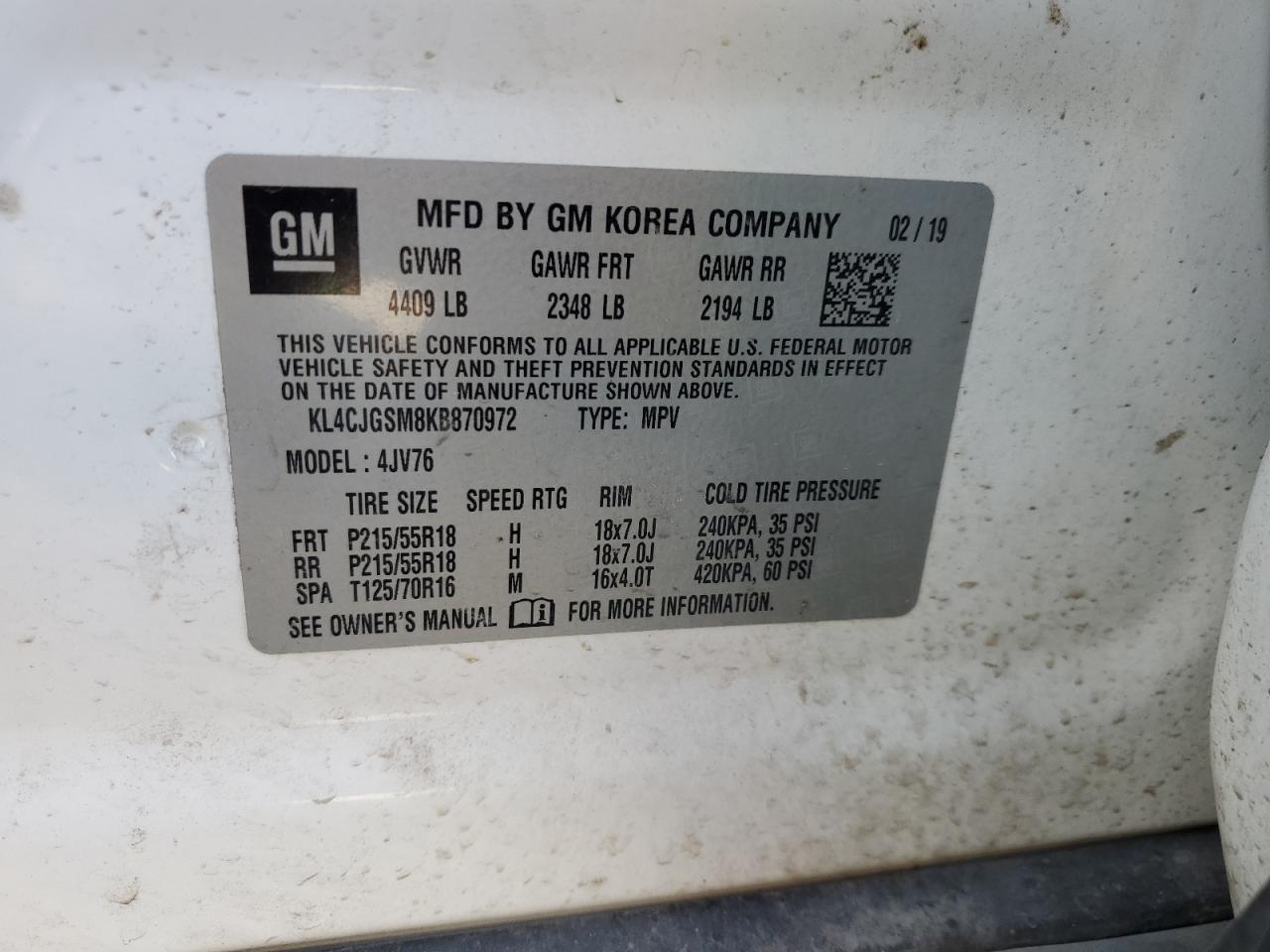 KL4CJGSM8KB870972 2019 Buick Encore Essence