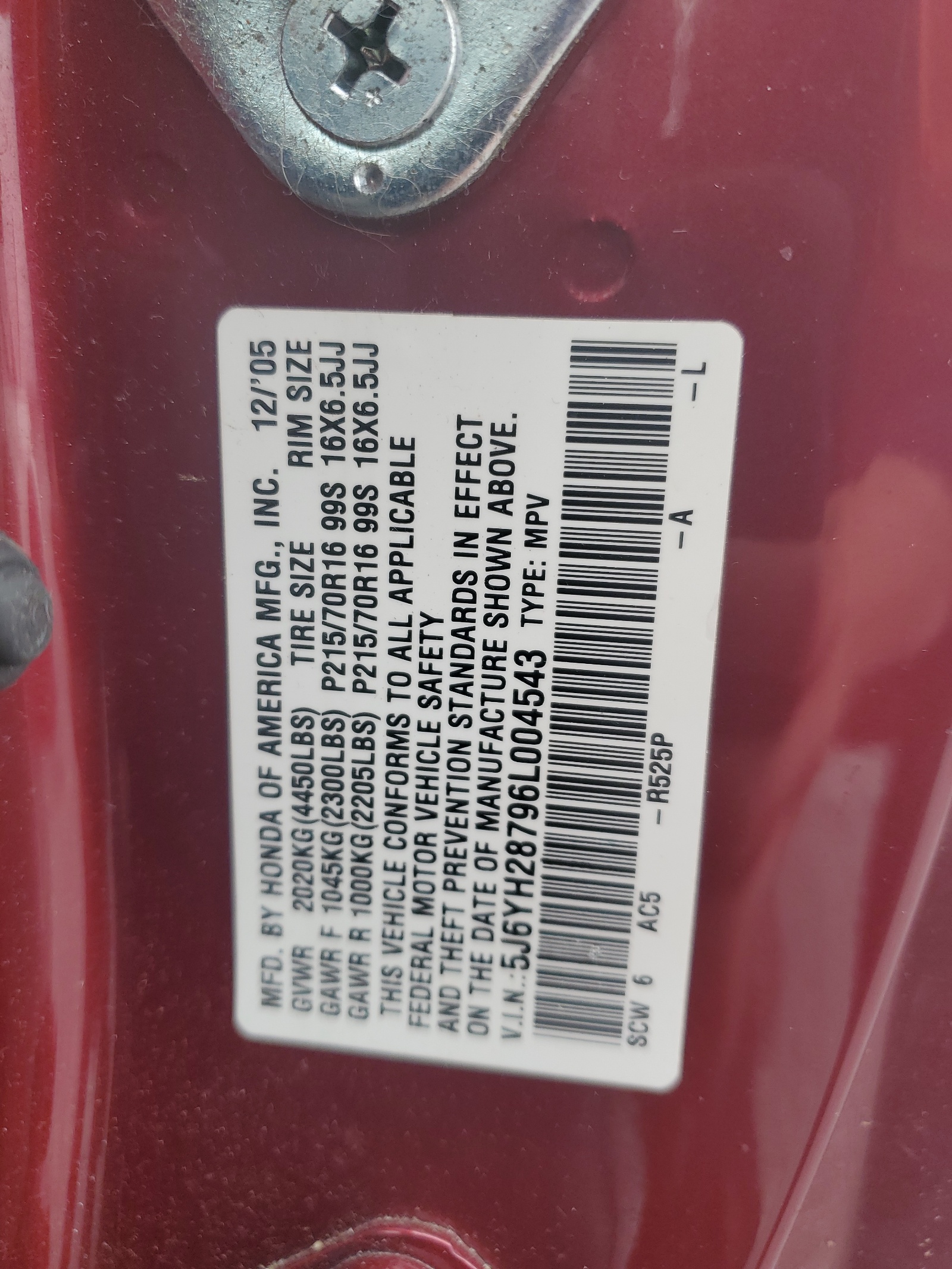 5J6YH28796L004543 2006 Honda Element Ex