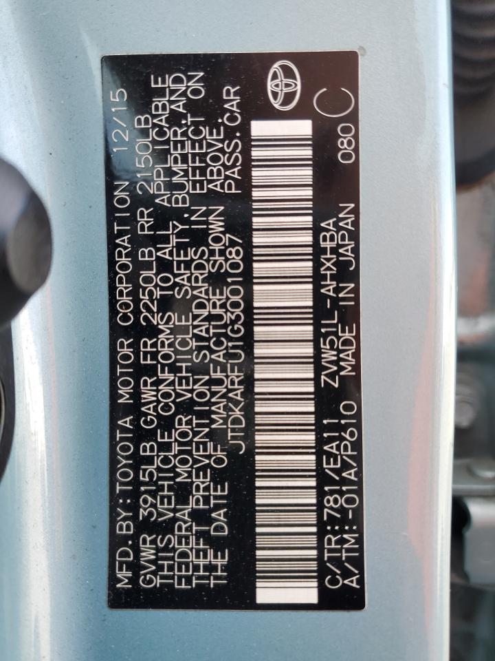 2016 Toyota Prius VIN: JTDKARFU1G3001087 Lot: 47909494