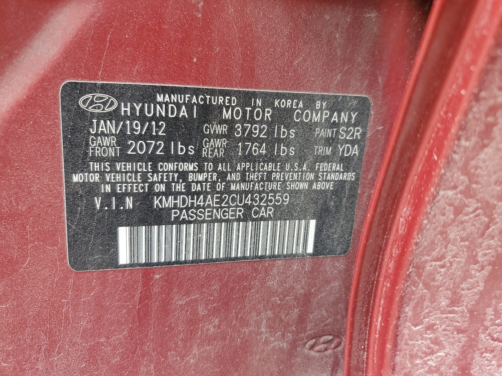 KMHDH4AE2CU432559 2012 Hyundai Elantra Gls