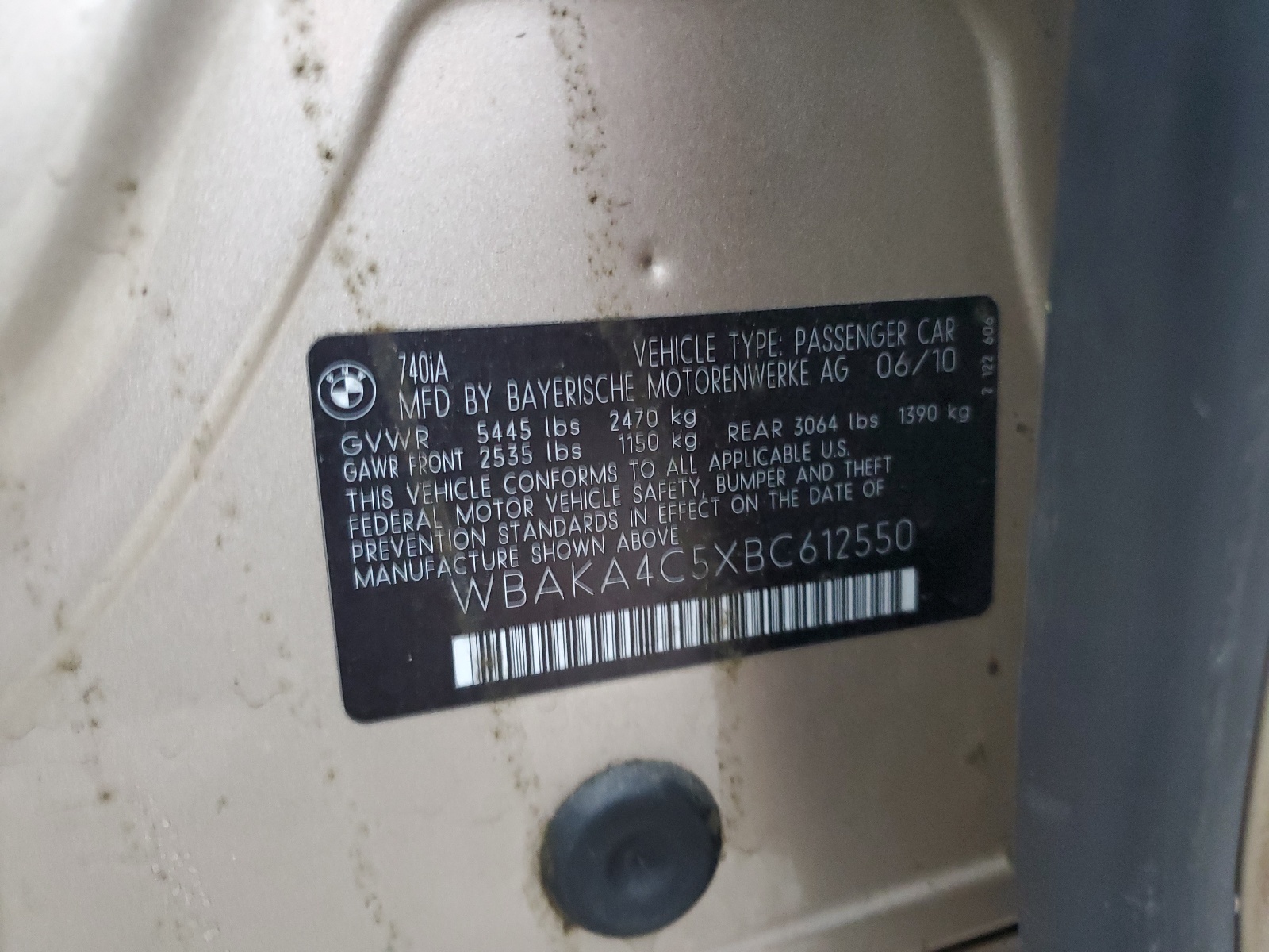 WBAKA4C5XBC612550 2011 BMW 740 I