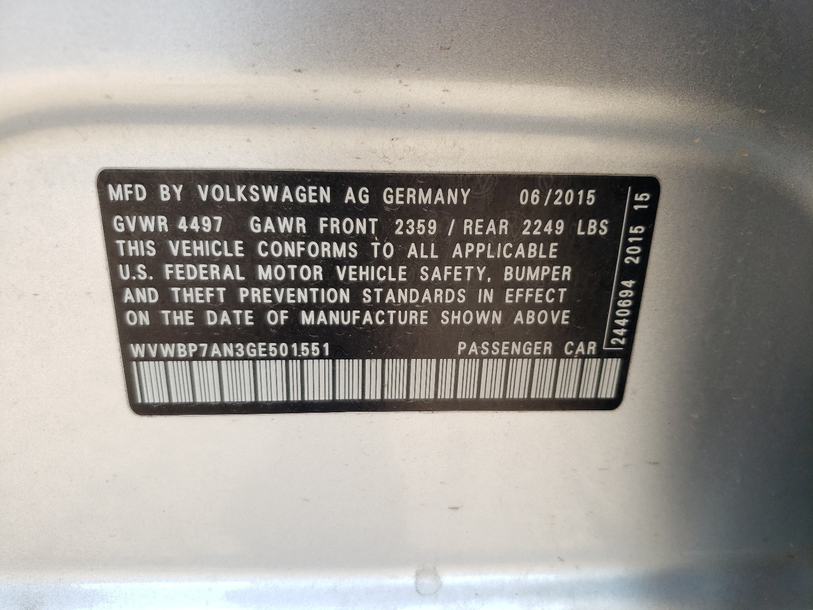 WVWBP7AN3GE501551 2016 Volkswagen Cc Base