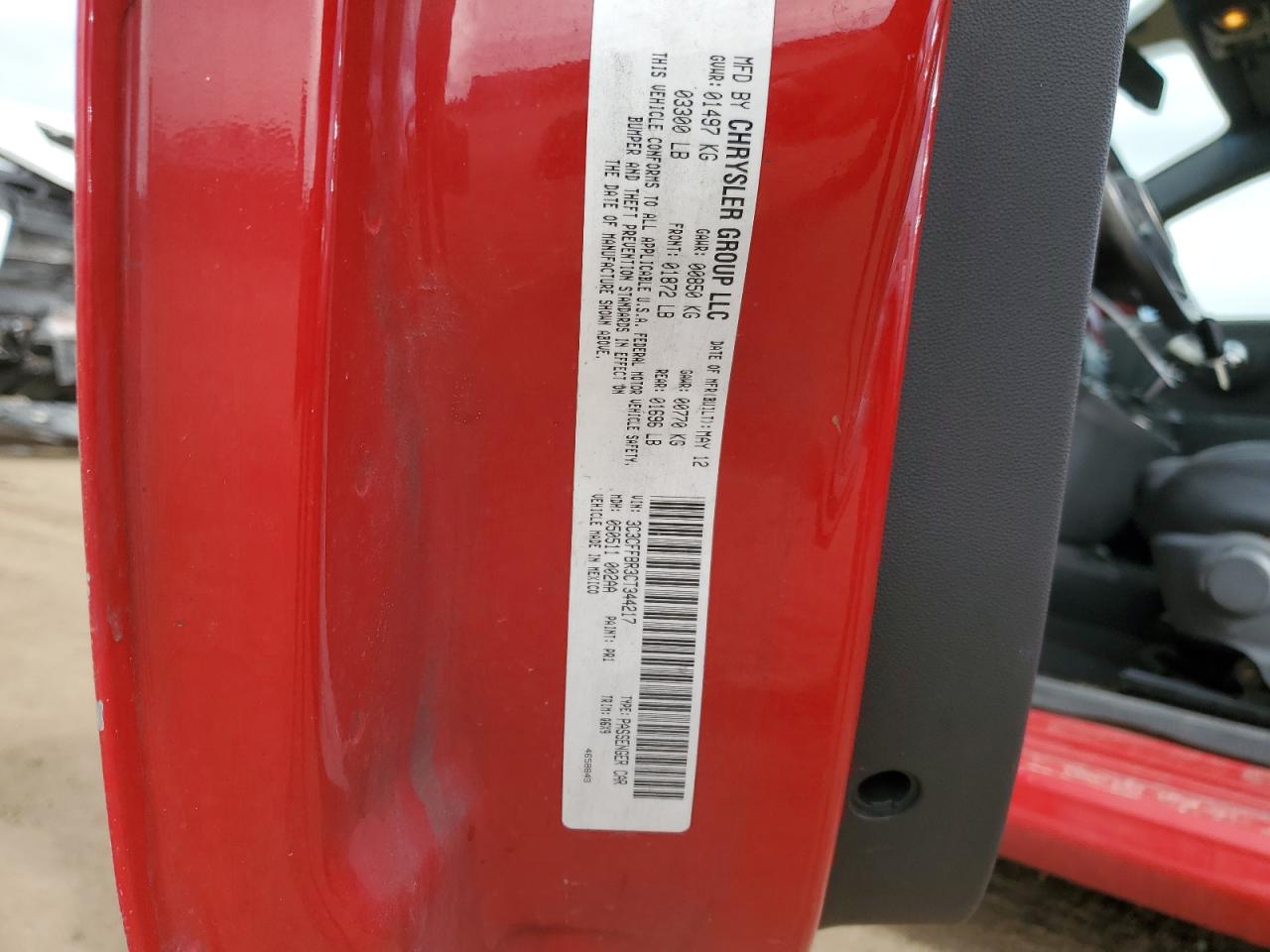 2012 Fiat 500 Sport VIN: 3C3CFFBR3CT344217 Lot: 45956234