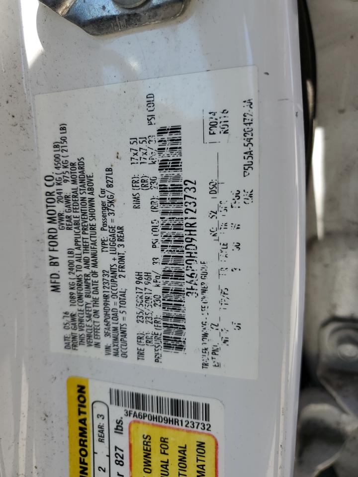 2017 Ford Fusion Se VIN: 3FA6P0HD9HR123732 Lot: 59308134