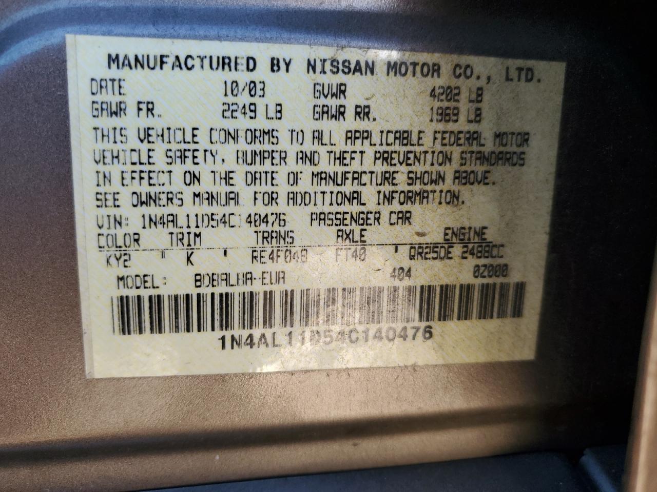 1N4AL11D54C140476 2004 Nissan Altima Base