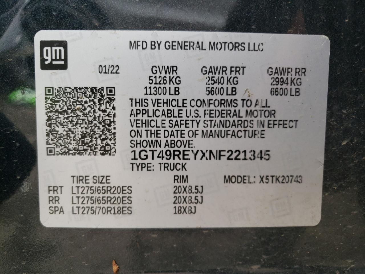 2022 GMC Sierra K2500 Denali VIN: 1GT49REYXNF221345 Lot: 48289764