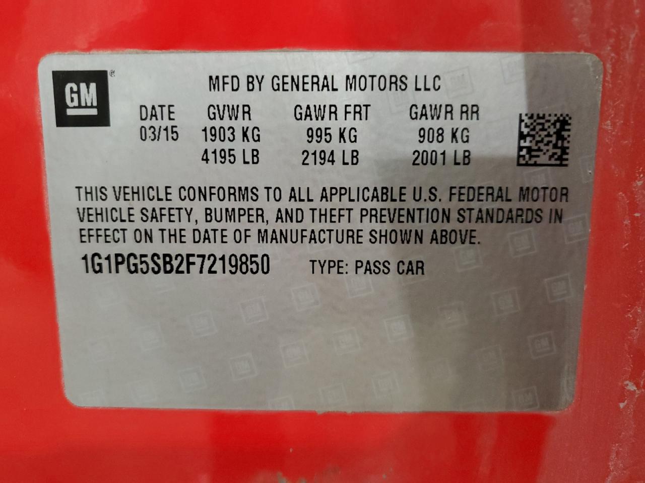 2015 Chevrolet Cruze Ltz VIN: 1G1PG5SB2F7219850 Lot: 45720854