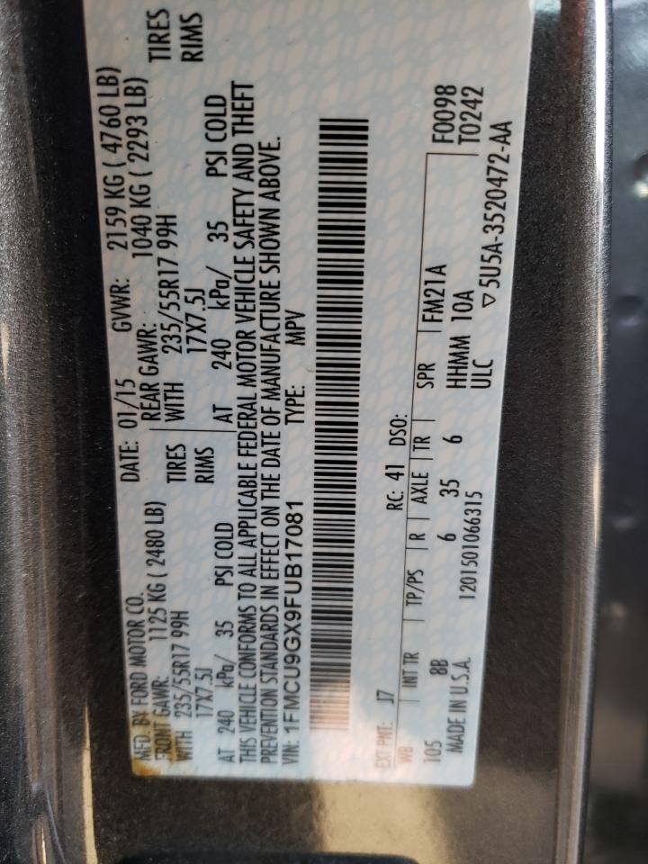 2015 Ford Escape Se VIN: 1FMCU9GX9FUB17081 Lot: 45542734