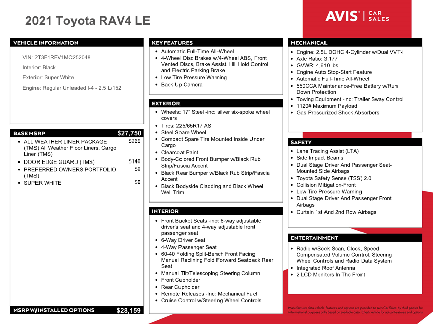 2021 Toyota Rav4 Le vin: 2T3F1RFV1MC252048