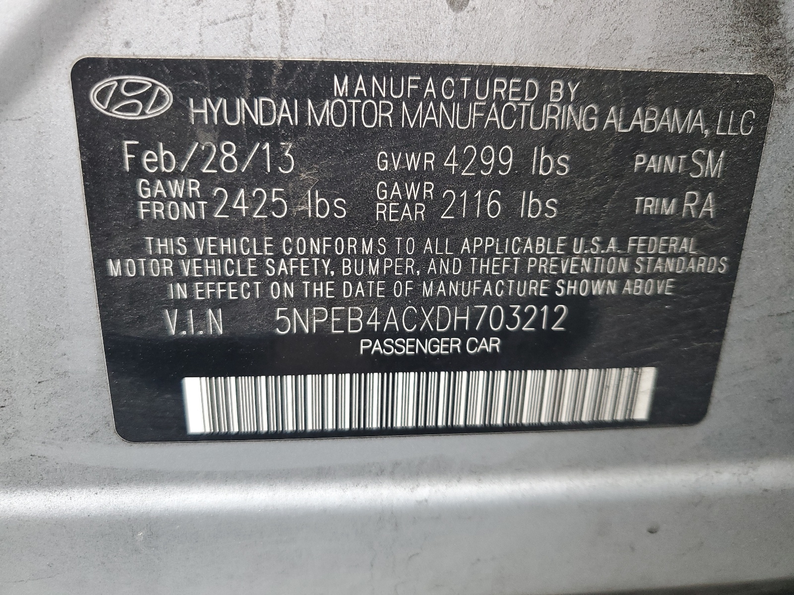 5NPEB4ACXDH703212 2013 Hyundai Sonata Gls