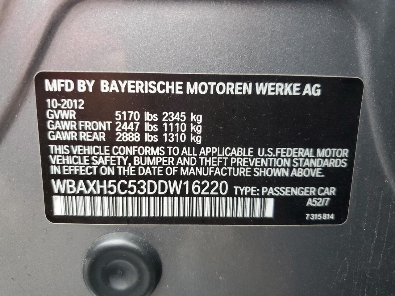 WBAXH5C53DDW16220 2013 BMW 528 Xi