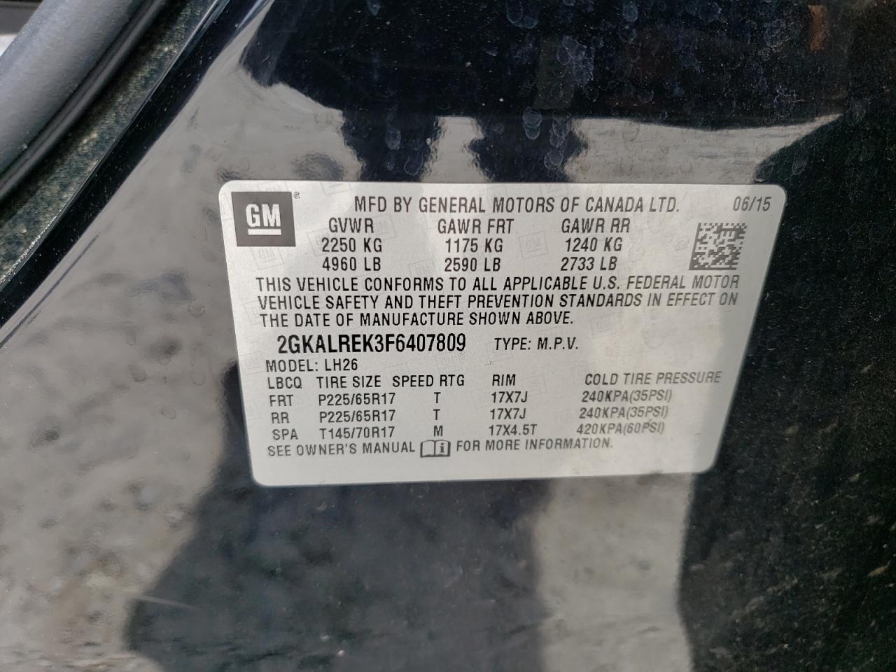 2GKALREK3F6407809 2015 GMC Terrain Sle