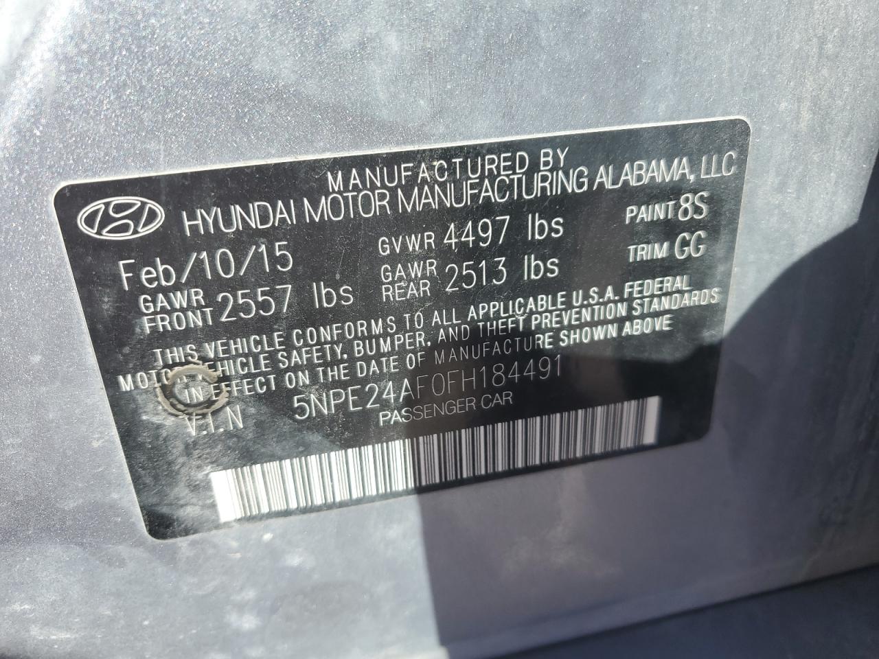 VIN 5NPE24AF0FH184491 2015 HYUNDAI SONATA no.12