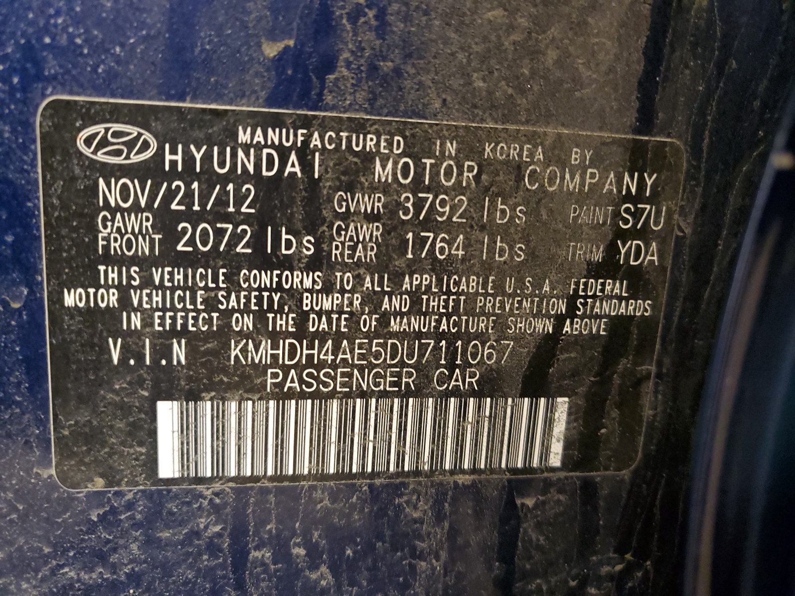 2013 Hyundai Elantra Gls vin: KMHDH4AE5DU711067