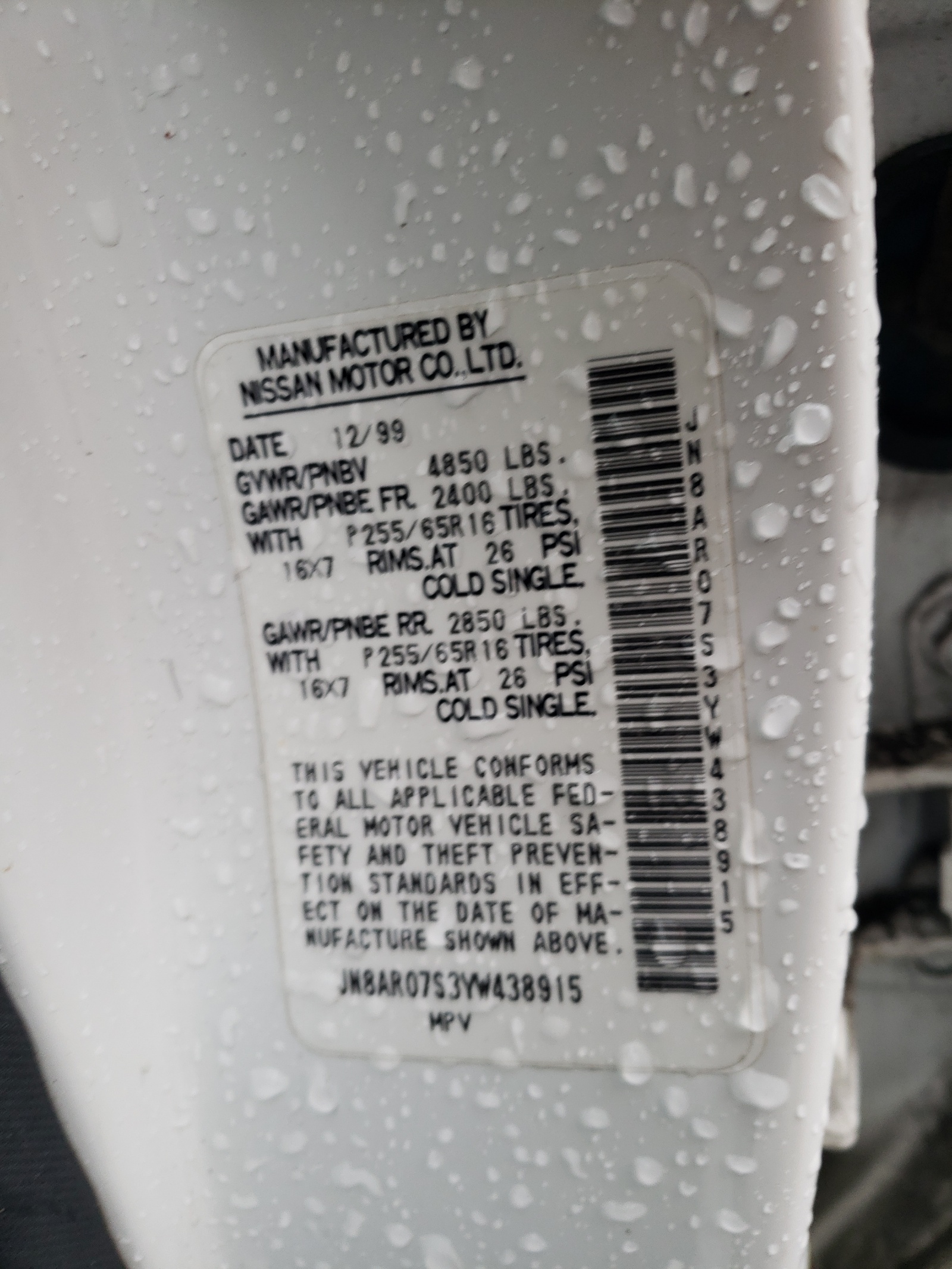 JN8AR07S3YW438915 2000 Nissan Pathfinder Le