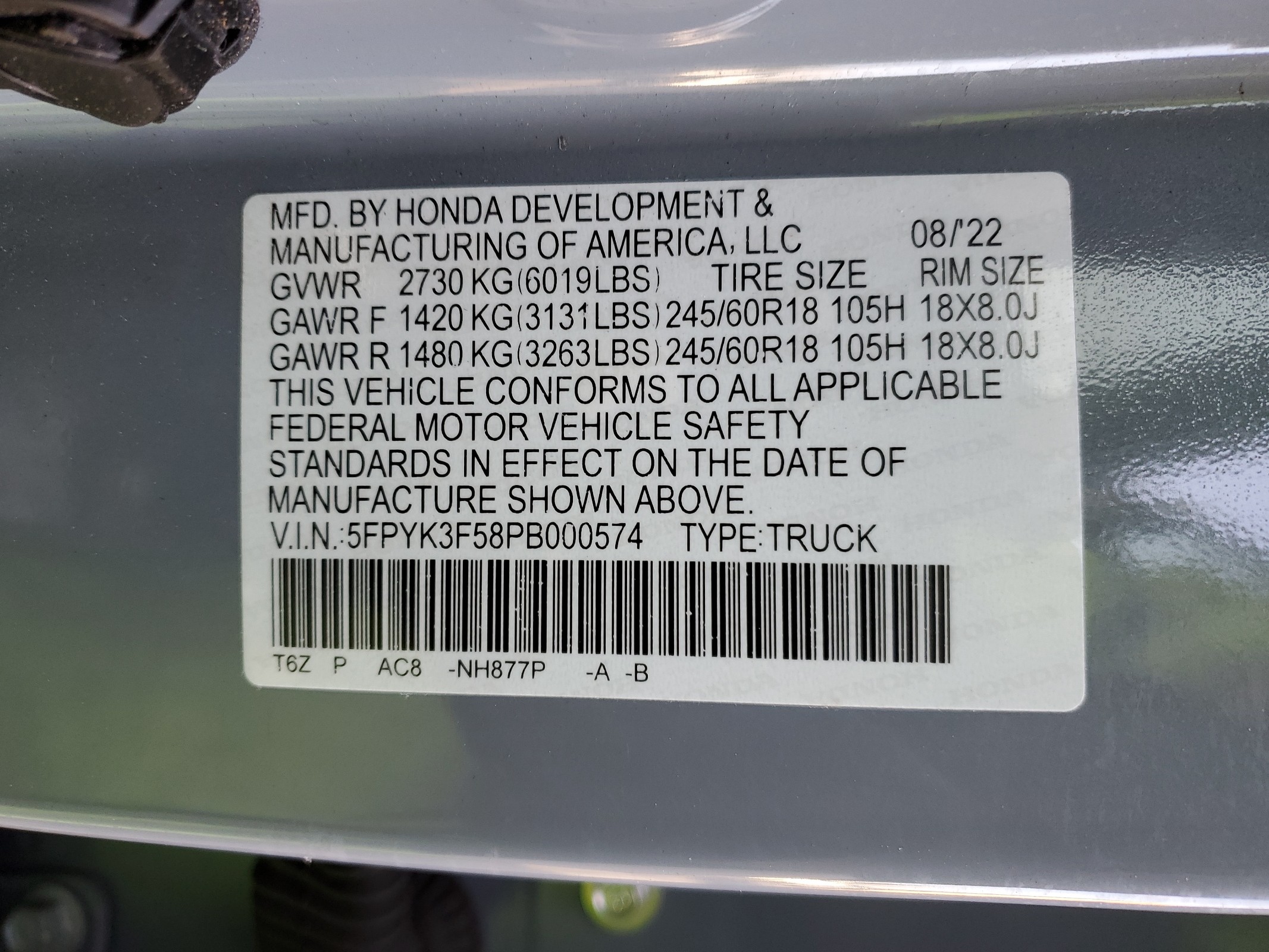 5FPYK3F58PB000574 2023 Honda Ridgeline Rtl