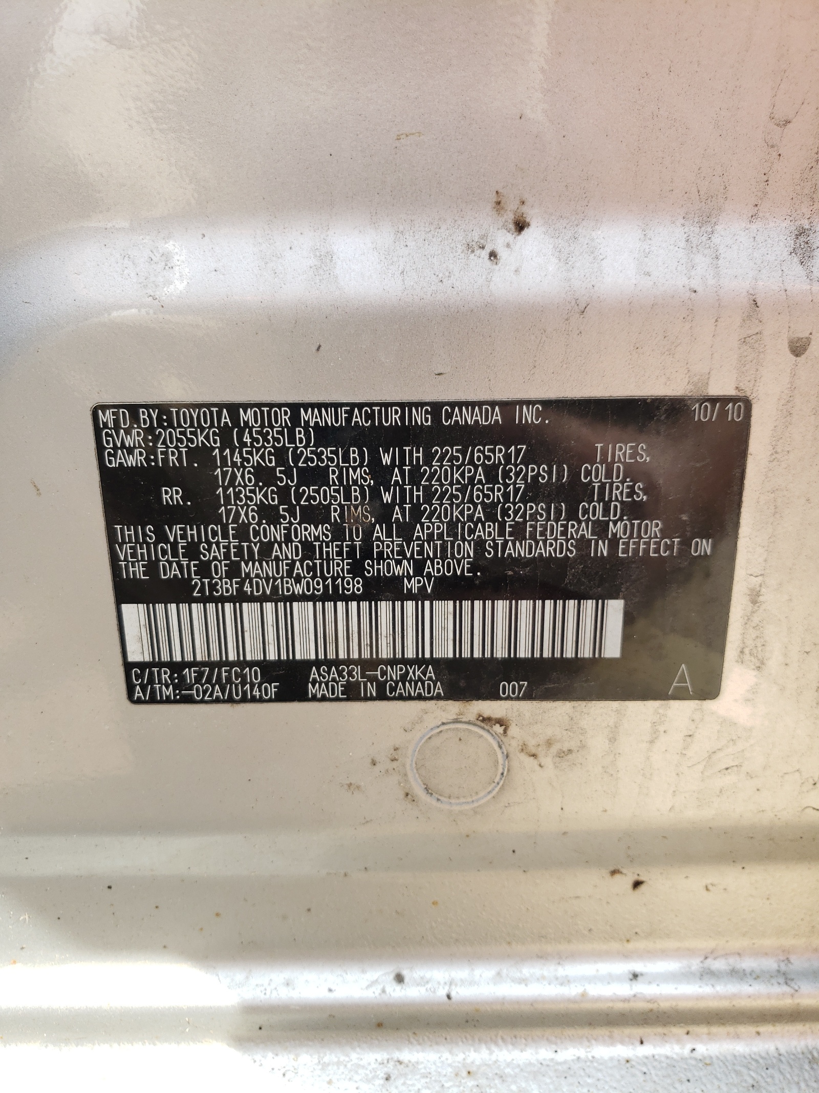 2T3BF4DV1BW091198 2011 Toyota Rav4