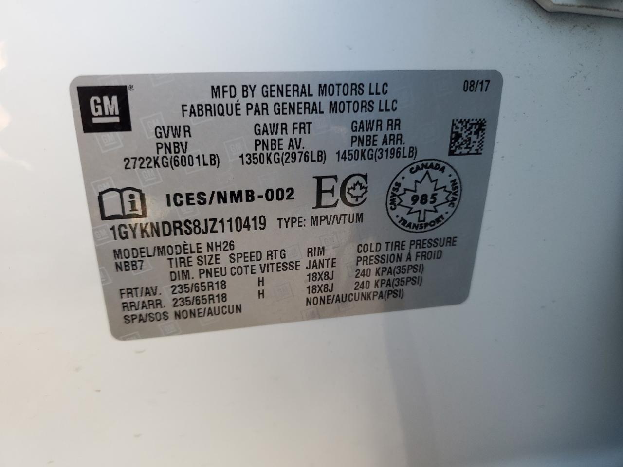 2018 Cadillac Xt5 Luxury VIN: 1GYKNDRS8JZ110419 Lot: 88461055