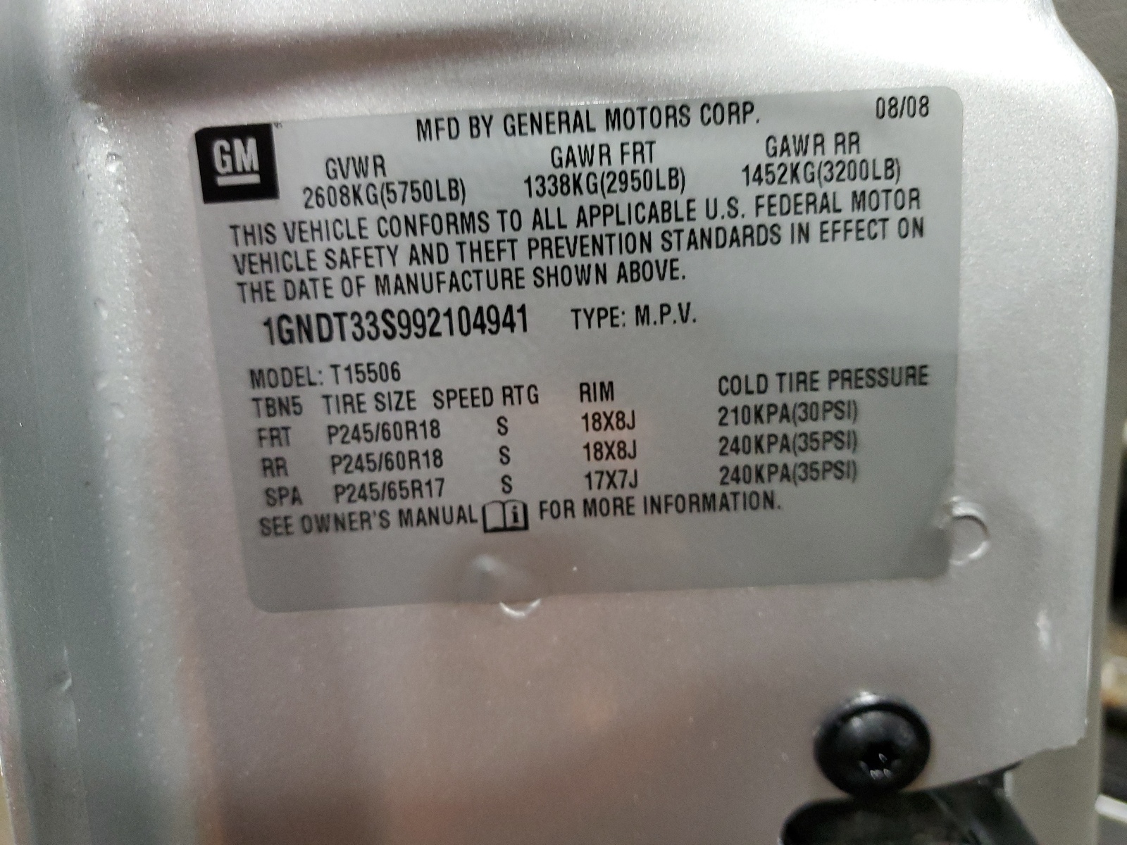 1GNDT33S992104941 2009 Chevrolet Trailblazer Lt